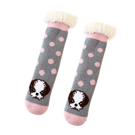 YUEHAO Socks Floor Socks Soft Socks Home Fuzzy Winter Super Unisex Lined Socks Socks Slipper Warm Socks Grey