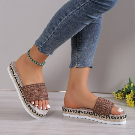 

TUTUnaumb Women s Wedges Shoes Size 9.5 Women s Ethnic Style Sandals Thick Bottom Fish Mouth Shoes Rope Candy Color Slippers Flat Soft Bottom One Strap Slipper Sandals Fashion Women s Shoes-Coffee