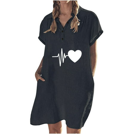 Red Dress Black Dress Women s Fashion Leisure Cotton and Linen Short Sleeve Lapel Button Plain Color Dress Dress Pants Women Sequin Dress for Women Savings Clearance Black XL 
Red Dress Black Dress Women s Fashion Leisure Cotton and Linen Short Sleeve Lapel Button Plain Color Dress Dress Pants Women Sequin Dress for Women Savings Clearance Black XL