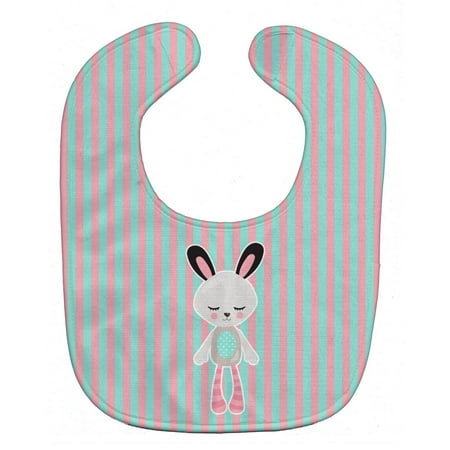 Caroline s Treasures Baby Bib Bunny Blue and Pink Stripe
