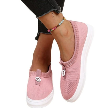 Women s Slip-On Walking Shoes Flat Mesh Fabric Loafers Casual Breathable Anti Slip Shoes 38 Pink