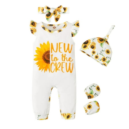 KIMI BEAR Newborn Baby Girls Outfits 6 Months Spring Summer Outfits 12 Months Sunflower Prints Ruffles Fly Sleeve Jumpsuit + Bodysuit + Headband + Hat + Gloves 4PCS Set White
KIMI BEAR Newborn Baby Girls Outfits 6 Months Spring Summer Outfits 12 Months Sunflower Prints Ruffles Fly Sleeve Jumpsuit + Bodysuit + Headband + Hat + Gloves 4PCS Set White