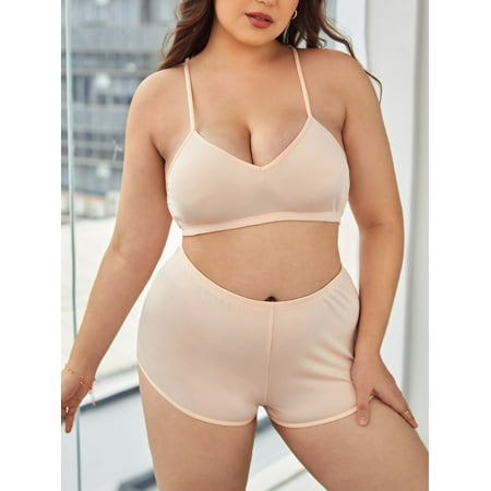 Simple Apricot Women s Plain Rib Lingerie Set L220401D 3XL(18)