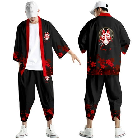 ketyyh-chn99 Black Jogger Scrubs For Men Set Men s Flower Shirt Hawaiian Sets Casual Button Down Short Sleeve Shirt