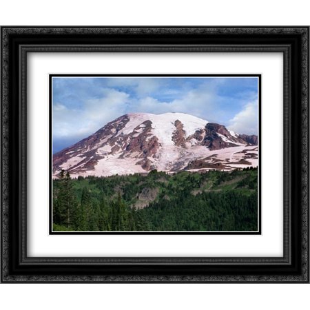 Mount Rainier with coniferous forest, Mount Rainier National Park, Washington 2x Matted 24x20 Black Ornate Framed Art Print by Fitzharris, Tim