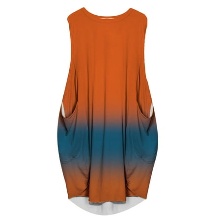 Floleo Women s Dress Clearance Summer Summer Sleeveless Loose Print Pocket O-Neck Casual Plus Size