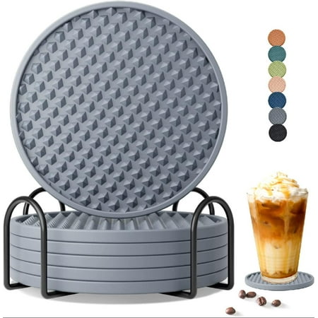 Drink Coasters Set of 6 with Holder Silicone Coasters Tabletop Protection for Any Table Type Wood Glass Stone Tables Dishwasher Safe Coasters for Drinks Fits Any Size of Drinking Glasses (Grey)
Drink Coasters Set of 6 with Holder Silicone Coasters Tabletop Protection for Any Table Type Wood Glass Stone Tables Dishwasher Safe Coasters for Drinks Fits Any Size of Drinking Glasses (Grey)