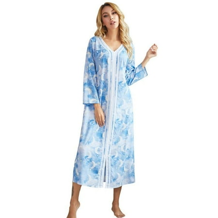 Maynos Women Nightgown V Neck Robe Long Sleeve Loungewear Full Length Sleepwear Housecoat S-XXL Blue
Maynos Women Nightgown V Neck Robe Long Sleeve Loungewear Full Length Sleepwear Housecoat S-XXL Blue