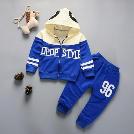 SYNPOS Toddler Boy Outfits 6m-4t Baby Boy Sweatshirt Boys Fall Clothes Kid Boy Winter Clothing Newborn Baby Clothes Set Cotton Letter Hooded T-shirt+pant 2pcs Baby Girls Clothes Outfit