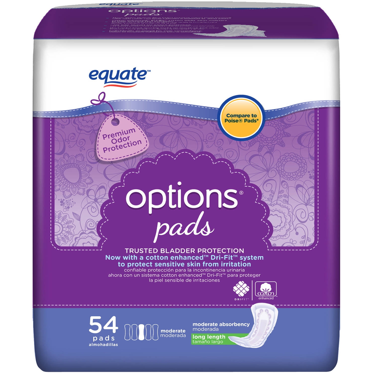 Equate Pantiliners Long Unscented, 105ct