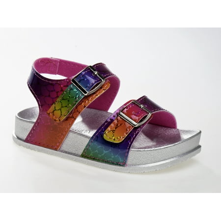 

Laura Ashley Girls Metallic Color Buckle Closure Footbed Sandals. (Toddler/Little Kids).