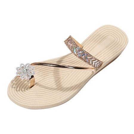 

zttd ladies fashion solid color bright leather flower rhinestone cover toe straw woven flat bottom beach sandals women s slipper a