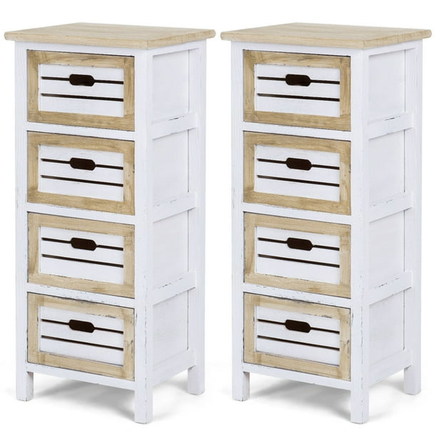 Costway 2PCS Wooden Chest Bedside Table Nightstand Cabinet Side End Table W/4 Drawer