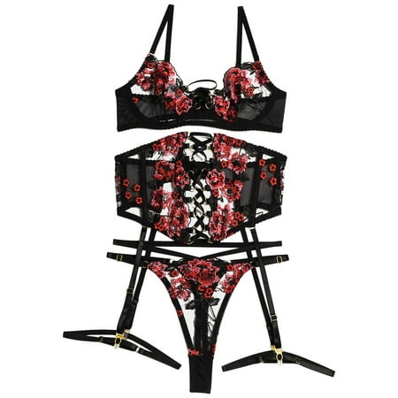 Plus Size Lingerie For Women Three Piece Love Flower Underwear Embroidery Heavy Craft Stitching Underwear Lace Up Underwear Strap Leg Ring Lace Bodysuit For Women
Plus Size Lingerie For Women Three Piece Love Flower Underwear Embroidery Heavy Craft Stitching Underwear Lace Up Underwear Strap Leg Ring Lace Bodysuit For Women