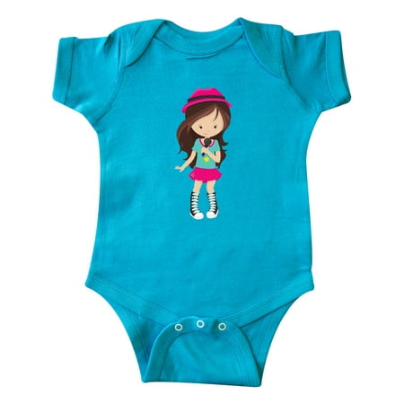Inktastic Rock Girl Brown Hair Band Singer Microphone Gift Baby Girl Bodysuit