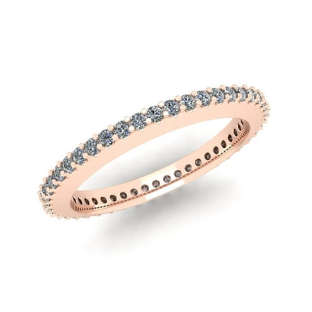 Natural .45Ct Round Cut Diamond Stackable Women's Anniversary Wedding Eternity Band Ring Solid 18k Rose Gold F VS2