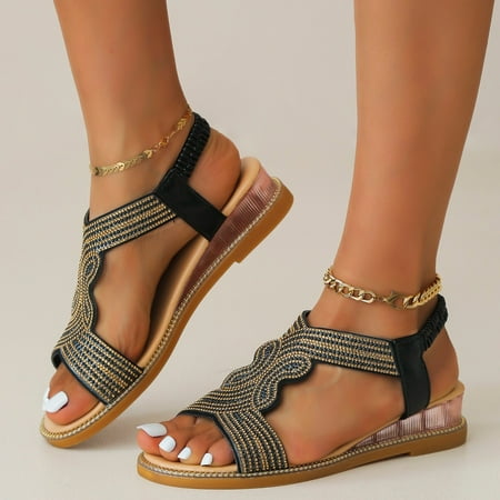 Cathalem Womens Fashion Sandals Women s Summer Rhinestones Non Slip Elastic Band Fish Mouth Wedges Beach Open Toe Breathable Sandal Black 7.5
Cathalem Womens Fashion Sandals Women s Summer Rhinestones Non Slip Elastic Band Fish Mouth Wedges Beach Open Toe Breathable Sandal Black 7.5