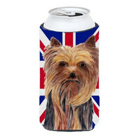 Yorkie With English Union Jack British Flag Tall Boy bottle sleeve Hugger - 22 To 24 Oz.