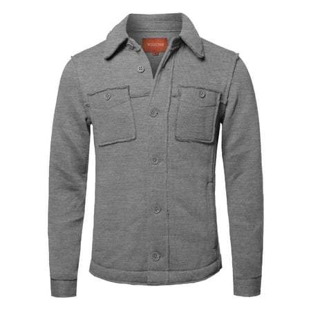 FashionOutfit Men's Slim Raw Edged Design Collared Sweater Wool Jacket Coat