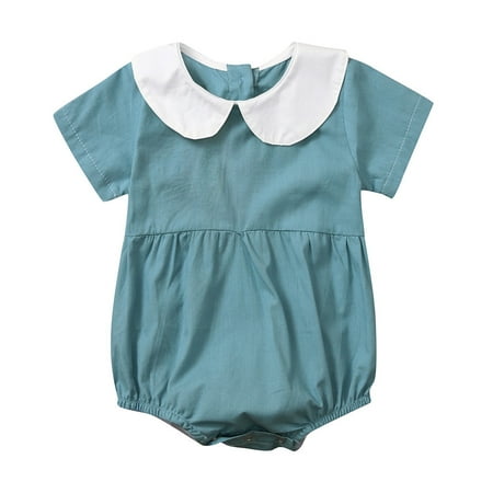 Baby Girl Peter Pan Collar Solid Romper Bodysuit Clothes Casual Outfits For 12-18 Months 
Baby Girl Peter Pan Collar Solid Romper Bodysuit Clothes Casual Outfits For 12-18 Months