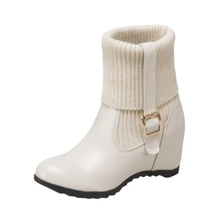 GNEIKDEING Ladies Solid Color Knit Mouth Adjustable Buckle Inner Heightening Wedge Boots Gift on Clearance
GNEIKDEING Ladies Solid Color Knit Mouth Adjustable Buckle Inner Heightening Wedge Boots Gift on Clearance