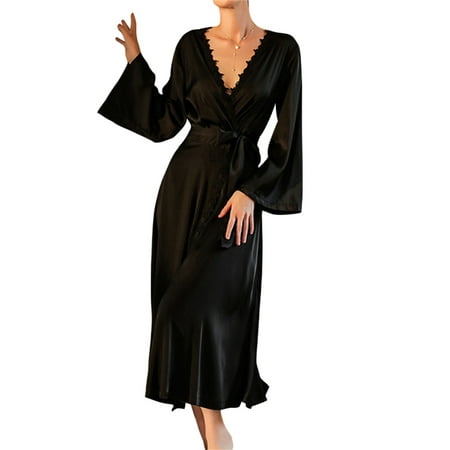 Womens Lace Robe Long Sleeves Dressing Lace Backless Bride Robe Nightwear Gown With Belt
