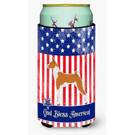 USA Patriotic Basenji Tall Boy Beverage Insulator Hugger