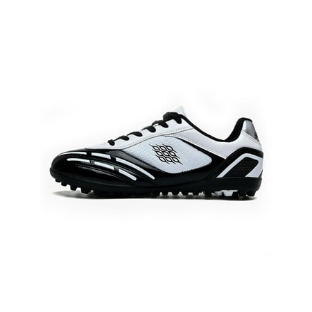 Woobling Girls Boys Football Shoes Training Soccer Cleats Lace Up Sneakers Outdoor Athletic Shoe Non Slip Comfort Breathable Black White Short Cleats Style B 11.5C