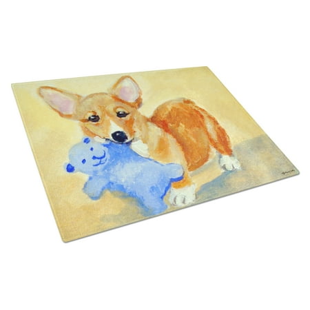 Caroline s Treasures Corgi and Teddy Bear Glass Cutting Board Large