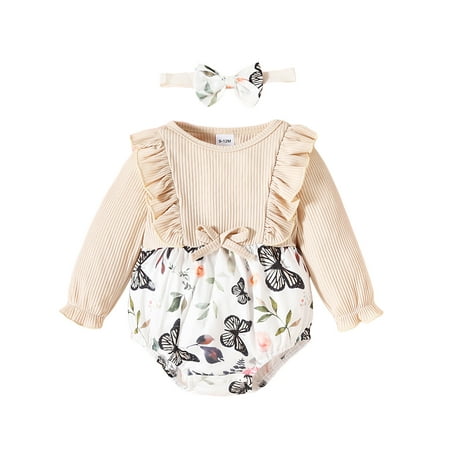 HOANSELAY 0-18M Baby Girls Cual Romper Long Sleeve Butterfly Print Patchwork Romper with Headband
HOANSELAY 0-18M Baby Girls Cual Romper Long Sleeve Butterfly Print Patchwork Romper with Headband