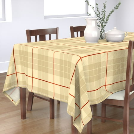 Tablecloth Plaid Tartan Cream Lines Farmhouse Modern Picnic Cotton Sateen