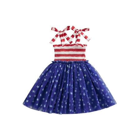 4th of July Dress Toddler Kids Baby Girl Dress Sleeveless Stars Stripe Tulle Tutu Dresses Independence Day Summer Sundress