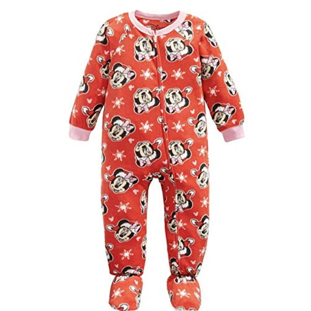 Disney Girls' Toddler Minnie Mouse Fleece Footed Blanket Sleeper (Minnie Mouse Christmas Snow Flake Fun, 4T)