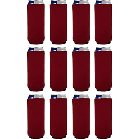 Blank Neoprene Collapsible Slim Can Coolie (12 Pack Burgundy)