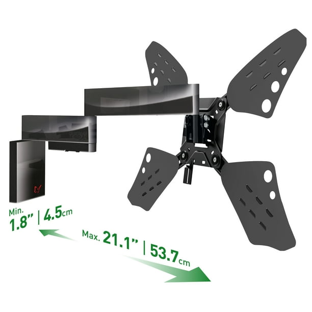 Barkan 32 - 70 inch Full Motion - 4 Movement Flat / Curved TV Wall Mount Black Very Low Profile Touch & Tilt Lifetime Warranty