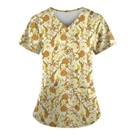 TKing Fashion Women Plus Size Scrubs Top V-Neck Short Sleeve Floral Pockets Work Blouse for Women Yellow M
TKing Fashion Women Plus Size Scrubs Top V-Neck Short Sleeve Floral Pockets Work Blouse for Women Yellow M
