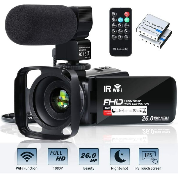 Video Camera Camcorder WiFi FHD 1080P 30FPS 26MP YouTube Vlogging Camera 16X Digital Zoom 3.0” Touch Screen Digital Camera Video Recorder with Microphone Remote Control Lens Hood Infrared Night Vision
