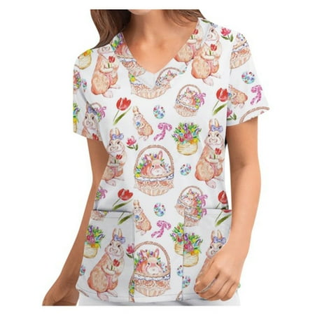 Raruxxin Women Medical Scrub Tops Cute Easter Bunny Printed Short Sleeve V-Neck Nurse Uniforms Scrubs Tunic Tops with 2 Pockets
Raruxxin Women Medical Scrub Tops Cute Easter Bunny Printed Short Sleeve V-Neck Nurse Uniforms Scrubs Tunic Tops with 2 Pockets