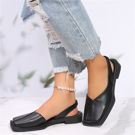 Ykohkofe Ladies Fashion Summer Solid Color Toe Shoes Elastic Low Heel Casual Sandals