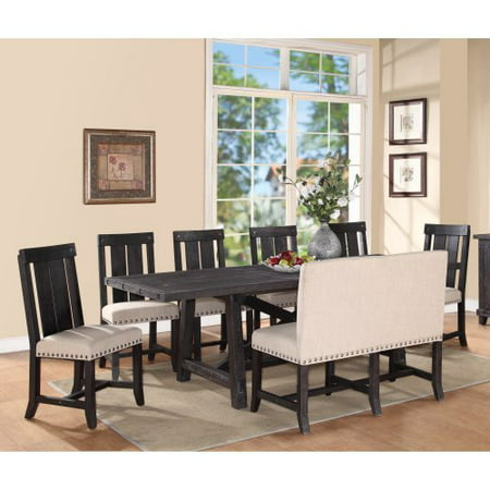 Modus Yosemite 8 Piece Rectangular Dining Table Set with Wood Chairs and Settee