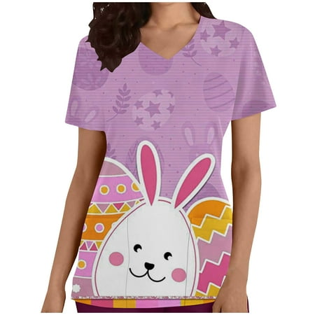 Short Sleeve Easter Bunny Scrubs Funny Rabbits V Neck Casual Tees Tops Printed Easter Gifts Workwear with Pockets
Short Sleeve Easter Bunny Scrubs Funny Rabbits V Neck Casual Tees Tops Printed Easter Gifts Workwear with Pockets