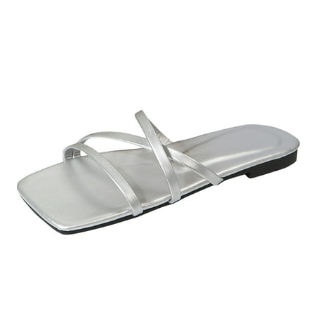 ZHAGHMIN Sandals Womens Summer Solid Color Pu Leather Flat Flip Flops Thin Strap Slippers Square Head Open Toe Extra Wide Slippers Silver8
ZHAGHMIN Sandals Womens Summer Solid Color Pu Leather Flat Flip Flops Thin Strap Slippers Square Head Open Toe Extra Wide Slippers Silver8