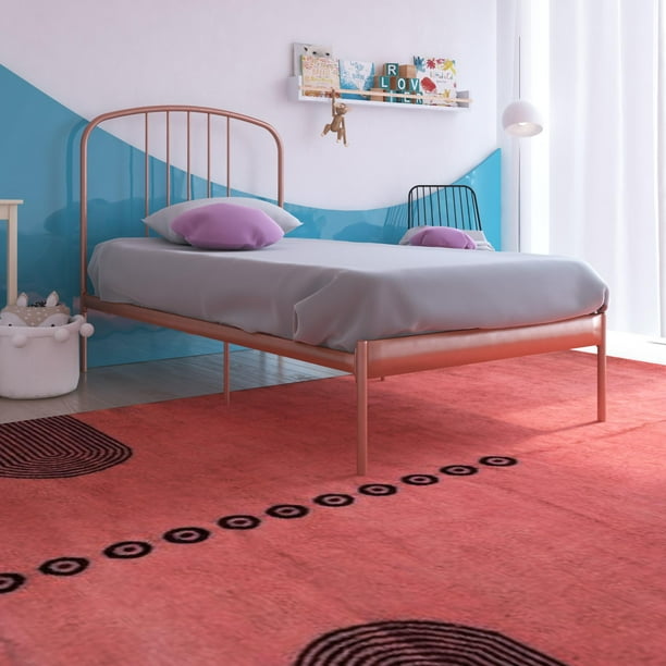 Your Zone Modern Metal Bed, Bed for Kids, Rose Gold, Twin Size Frame