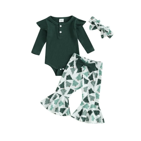 Suanret Baby Girls 3PCS Outfits Christmas Ribbed Long Sleeves Romper Elastic Flared Pants Headband Clothes Green 3-6 Months
Suanret Baby Girls 3PCS Outfits Christmas Ribbed Long Sleeves Romper Elastic Flared Pants Headband Clothes Green 3-6 Months