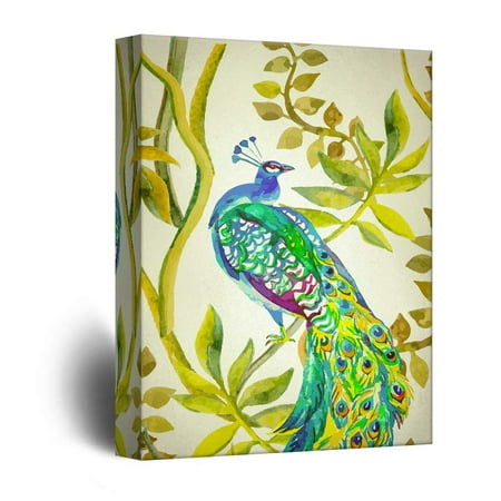 wall26 - Canvas Wall Art - Vintage Style Peacock on Flower Branch - Giclee Print Gallery Wrap Modern Home Decor Ready to Hang - 32x48 inches