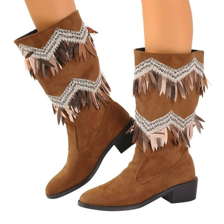 Cowboy Boots for Women Combat Boots Womens Ladies Fashion Winter Suede Sequin Tassel Decoration Thick Heel Mid Sleeve Boots Boots for Women Fashion Retro Classic Pull On Boot for Girls
Cowboy Boots for Women Combat Boots Womens Ladies Fashion Winter Suede Sequin Tassel Decoration Thick Heel Mid Sleeve Boots Boots for Women Fashion Retro Classic Pull On Boot for Girls