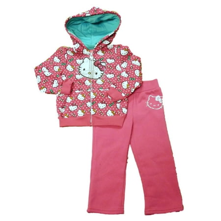 Hello Kitty Infant Toddlers Girls 2 PC Pink Fleece Jacket Pants Set Hoodie