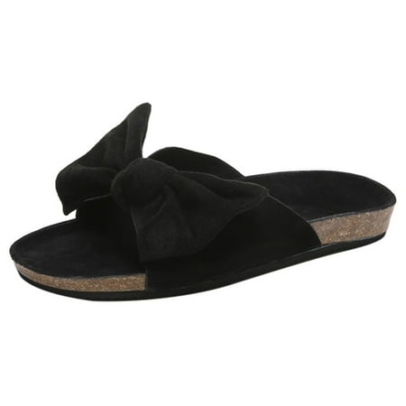 Staron Women Bow Tie Flat Thick Bottom Sandals Slipper Beach Home Shoes