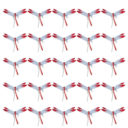 Kuluzego 25PCS Dragonflies Garden Pole Decorative Garden Flowers Potted Ornaments