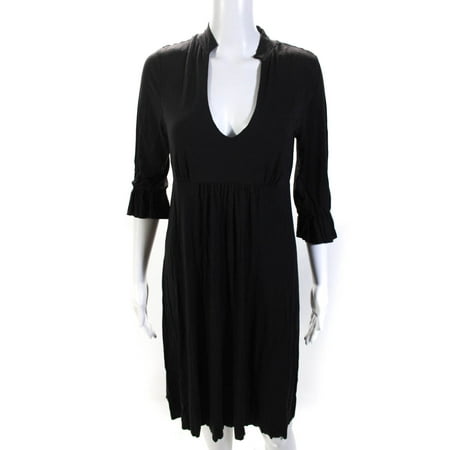 Pre-owned|Michael Stars Womens V-Neck A-Line Midi Dress Black Size 2